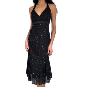 Metaphor Vintage Usa Made Black Glitter Mesh Lined Pull On Stretch Midi Dress 8